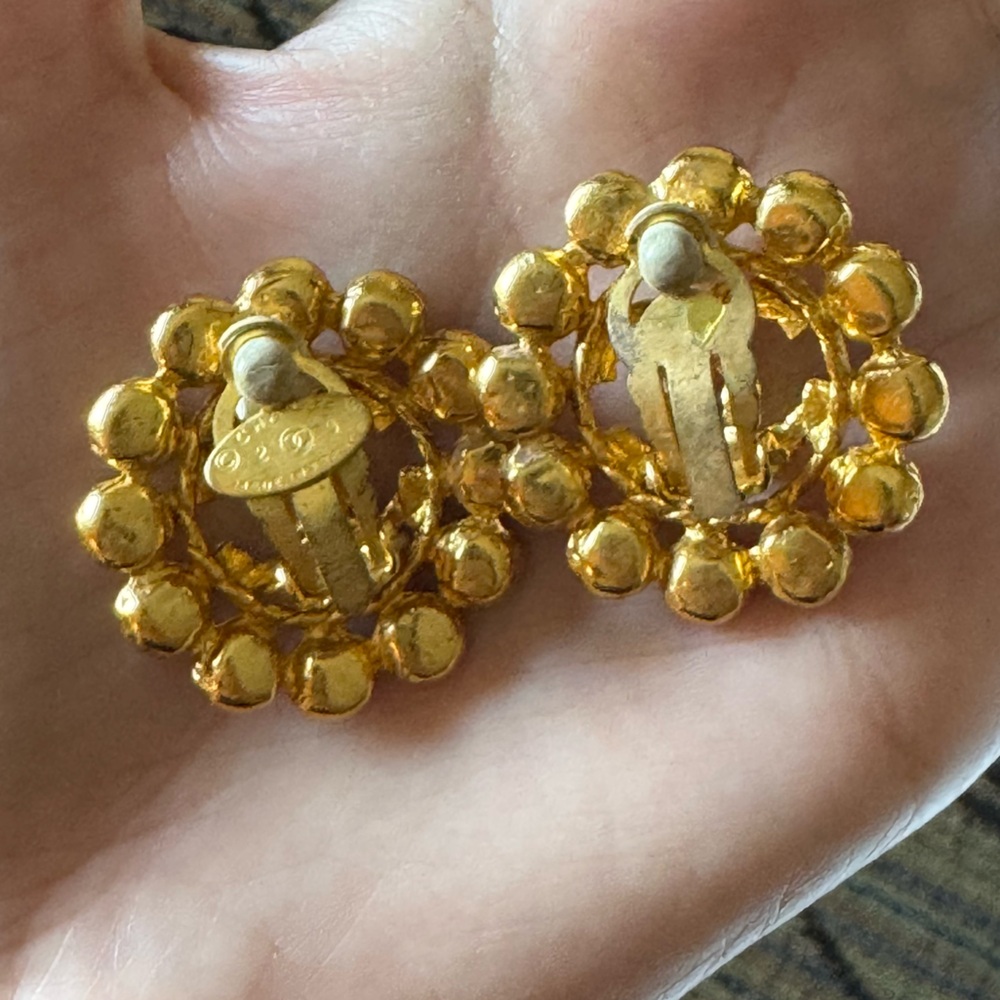Chanel Vintage 90s Gold Metal CC Rhinestone-Embellished Button Earrings - Picture 12 of 13